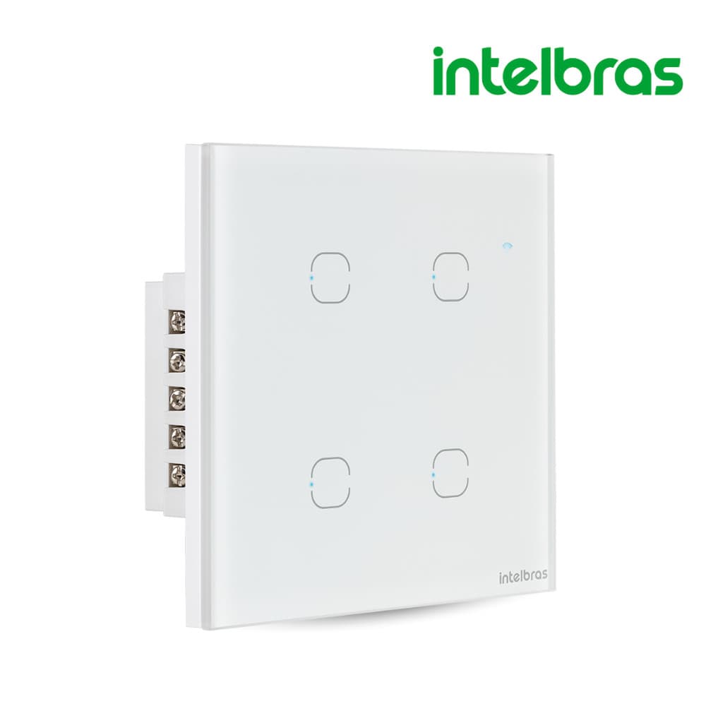 Interruptor Inteligente Wifi Touch 4 Teclas Smart Branco Intelbras Compatível Voz Alexa Google Assistente Iluminação Led