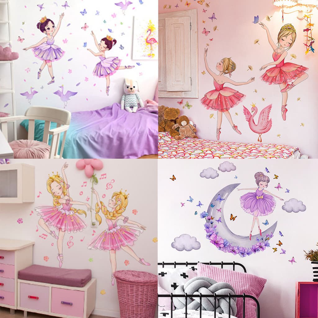 Adesivos de balé para meninas, adesivos de parede decorativos para quartos de meninas
