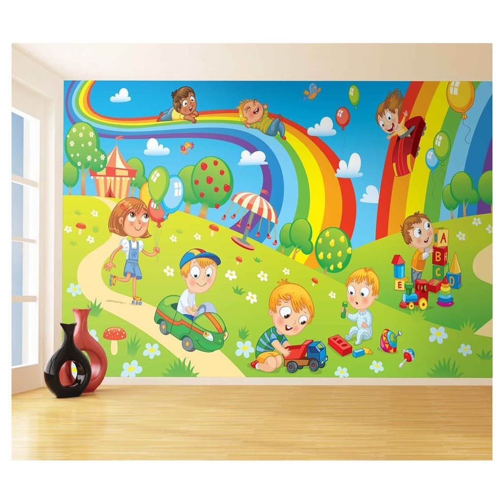 Adesivo de parede infantil crianças brincando parquinho playground papel de parede m² AZS 167