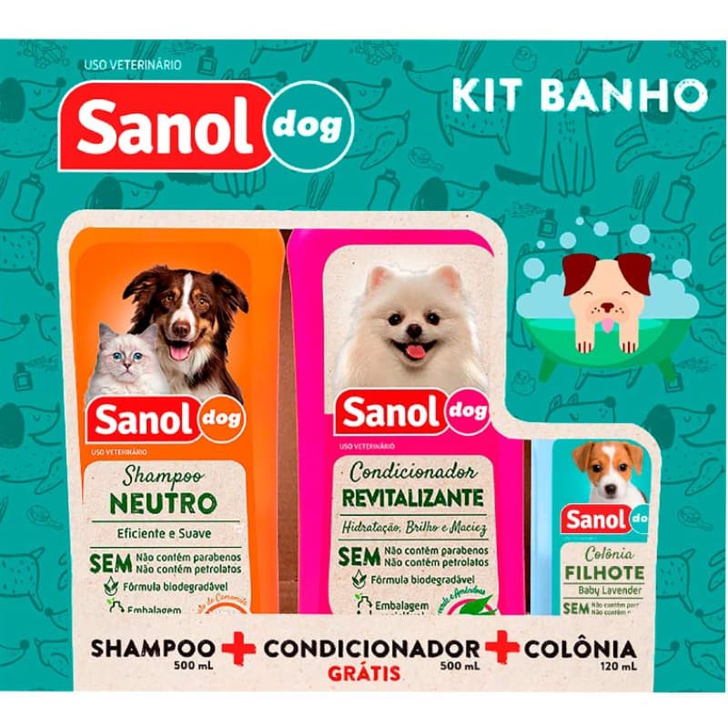 Kit Banho Pet Sanol Dog Shampoo Condicionador Colônia
