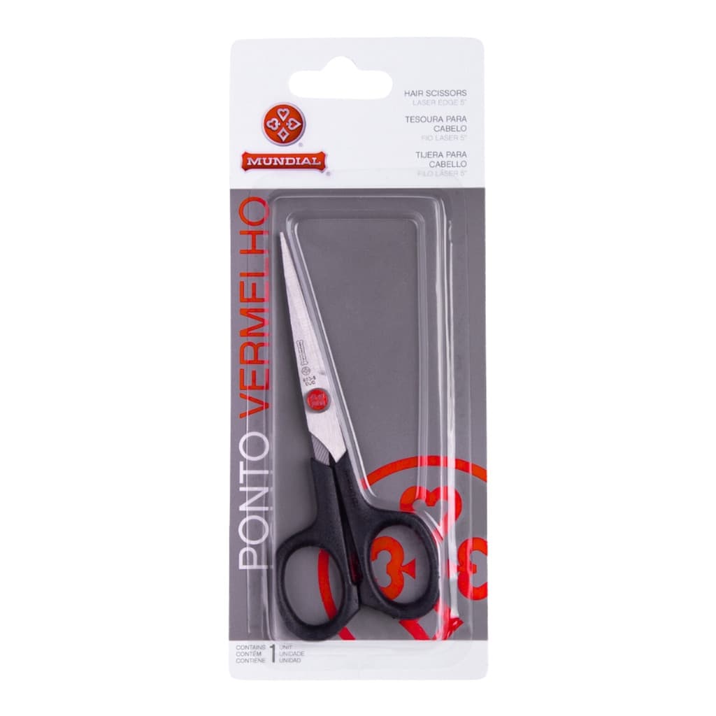 Tesoura Cabelo Fio Laser 5Pol Ponto Vermelho Aço 653 Mundial