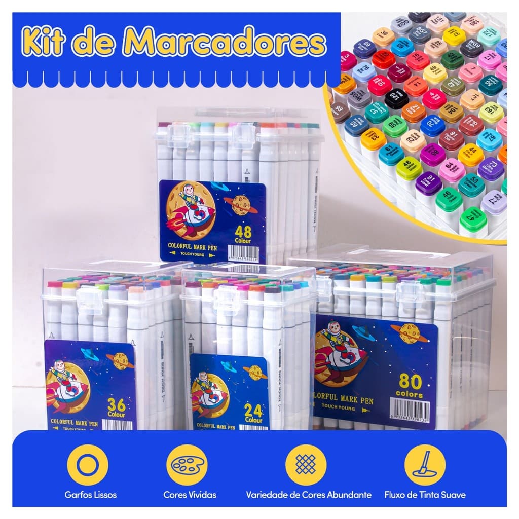 Kit Caneta Marcadora Ponta Dupla 24 36 48 60 80 120 Cores Touch Desenho Artes Envio Imediato Estoque No Brasil