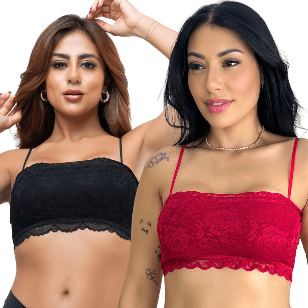 kit 2 Top Faixa Com Alças Sem Bojo Top Renda Roupa Cropped Feminino Moda Intima