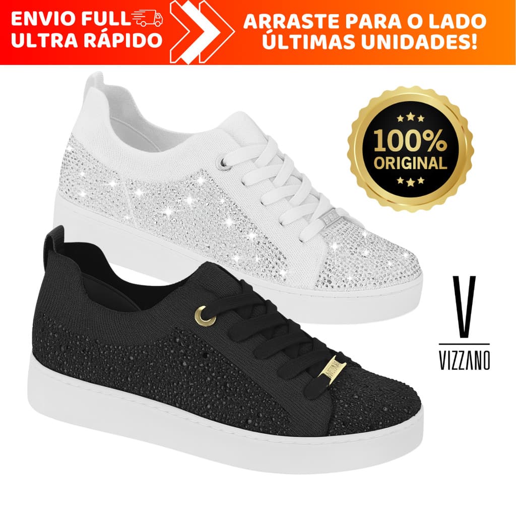 Tenis Vizzano Feminino Casual Pedraria Luxuoso Flyknit Macio Original