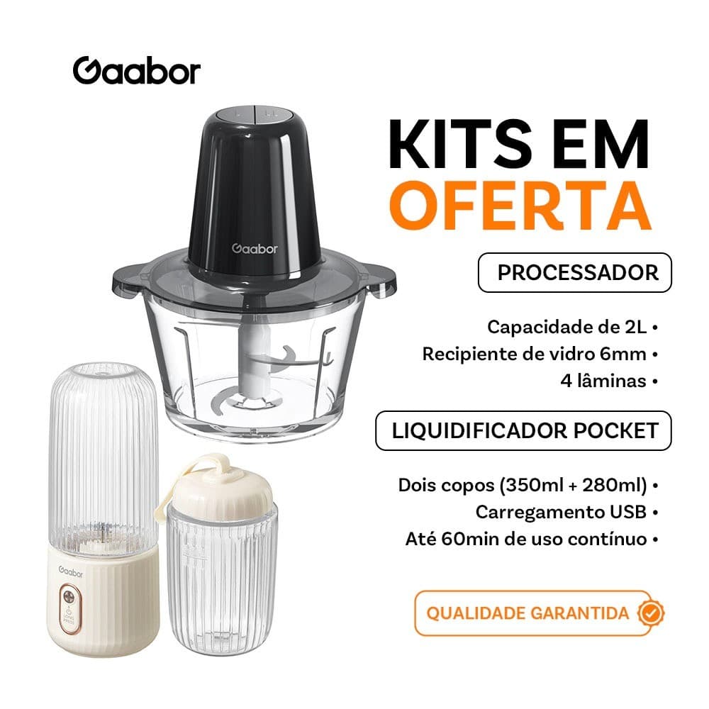 [Venda em conjunto] Gaabor Espremedor de frutas portátil USB 350 ml + 280 ml FP03T + Moedor de carne 2L MG-15M02A