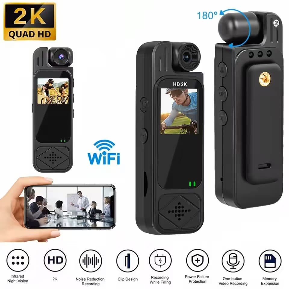 Câmera de Ação 2K HD Câmera WiFi 1080P Gravador Digital Portátil de Vídeo Policial Mini Corporal com Visão Noturna
