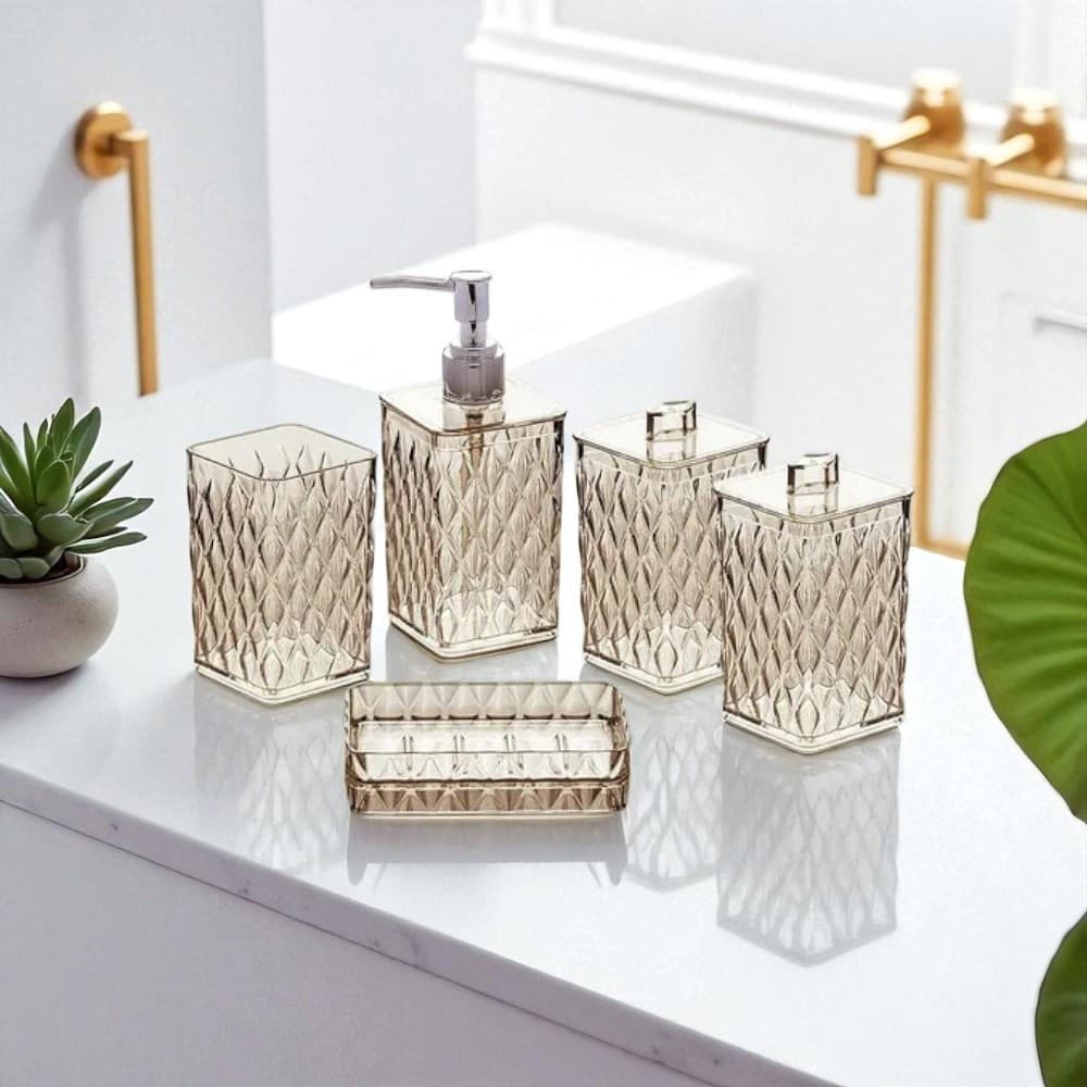 Kit Acessórios Banheiro Banho Lavabo Higiene Glamour 5 Peças