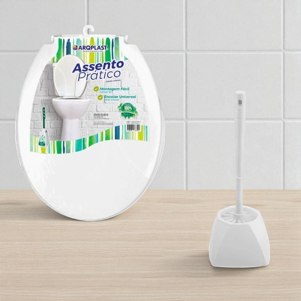 Kit Tampa Assento Sanitário Universal e Escova de Limpeza Vaso Banheiro Fácil de Instalar