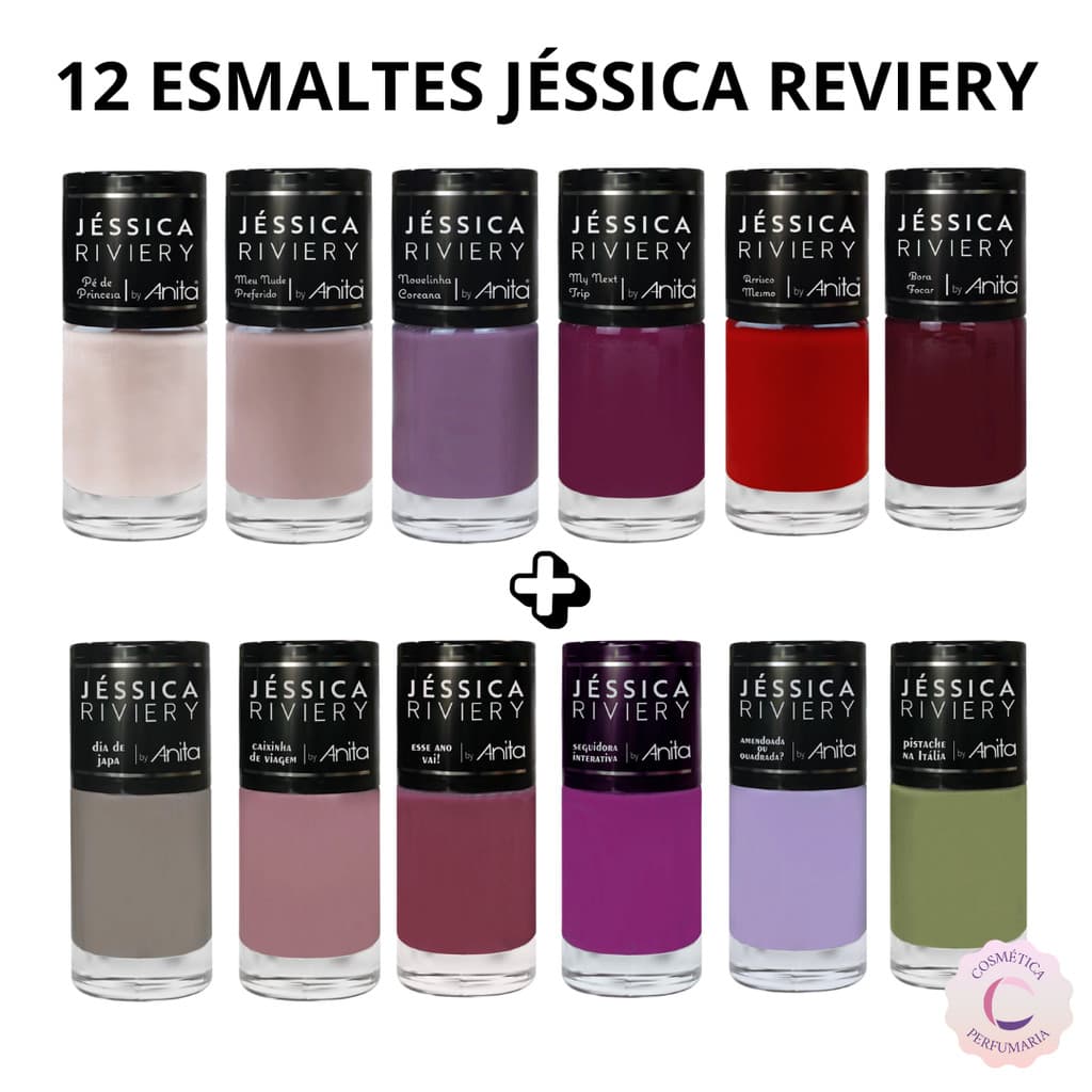 Kit 12 Esmaltes Jéssica Reviery Coleção 1 e 2 Anita Esmaltes