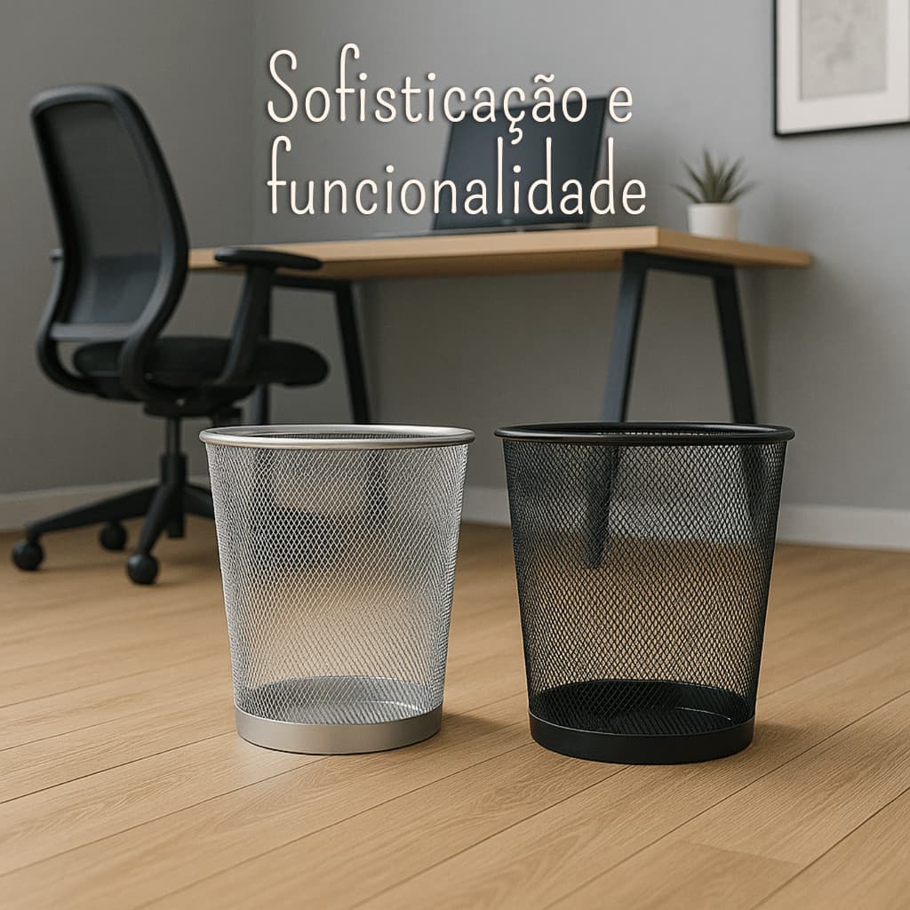 Lixeiras Aramadas 12 litros Cromada ou Preta Home Office Escritório e Quarto