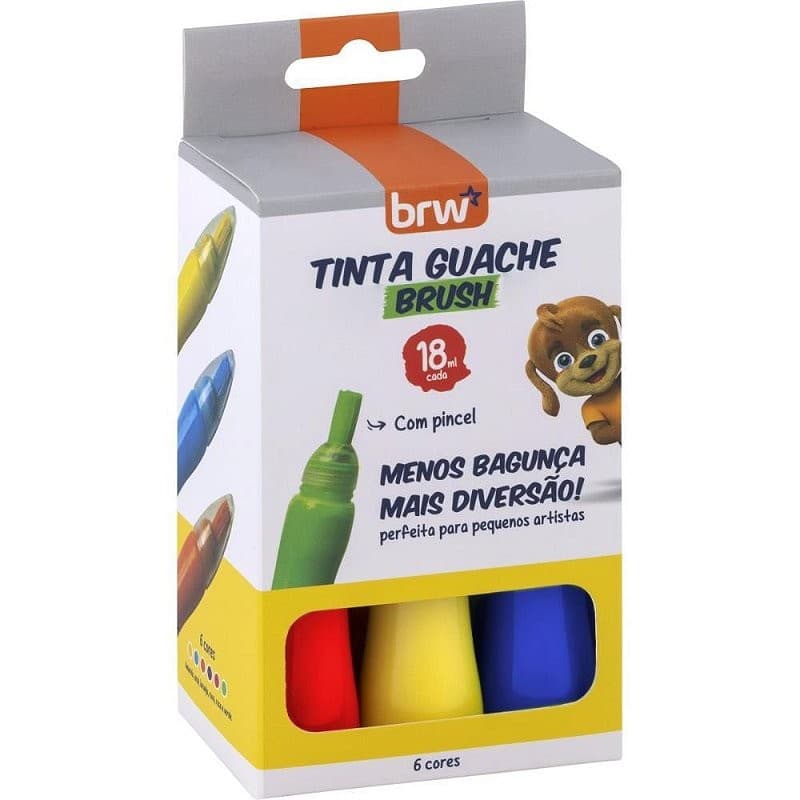 Tinta Guache 18ML com 6 Cores Básicas e Ponta de Pincel