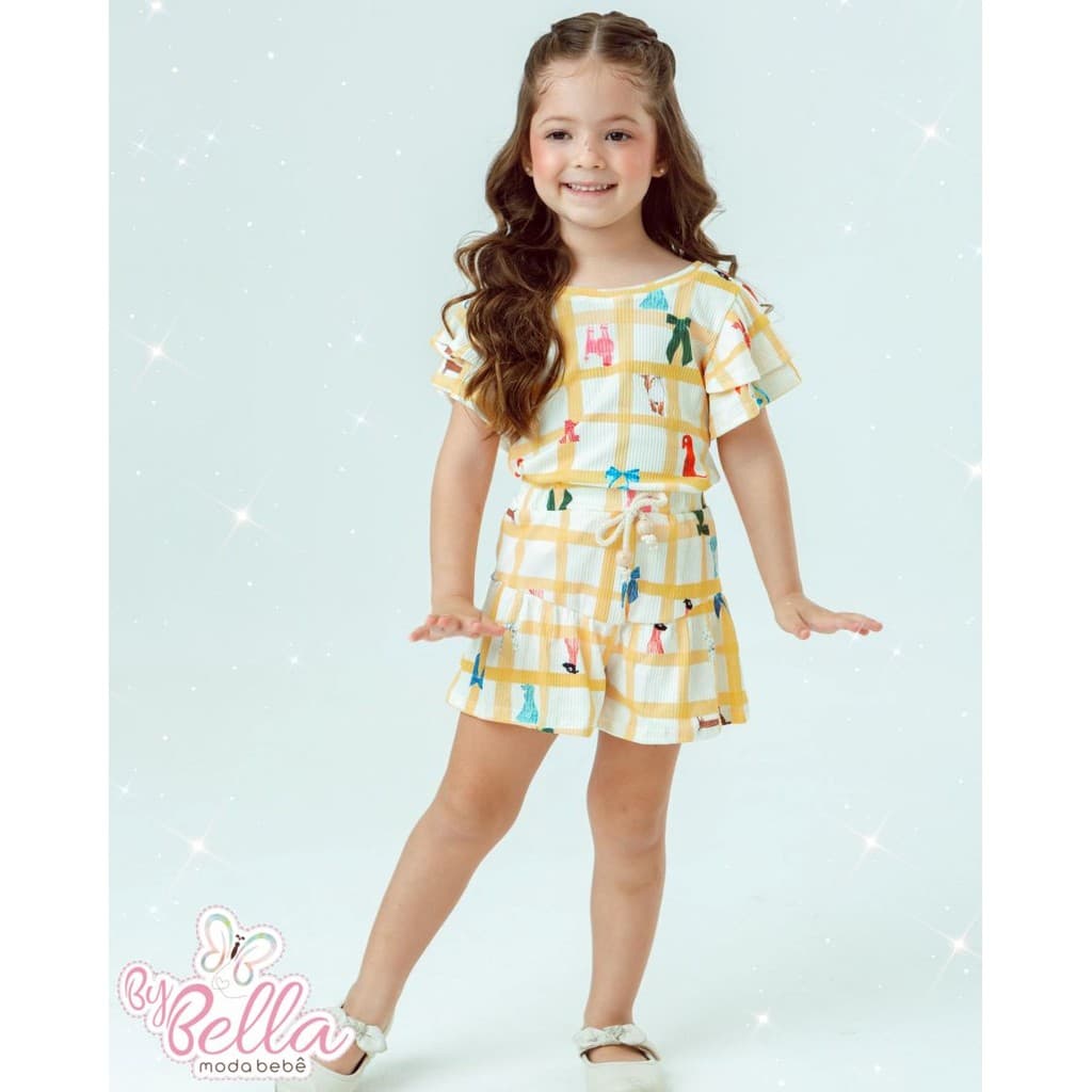 CONJUNTO INFANTIL EM MALHA CANELADA ESTAMPA COLORIDA BEBÊ MENINA BIG BABADINHO