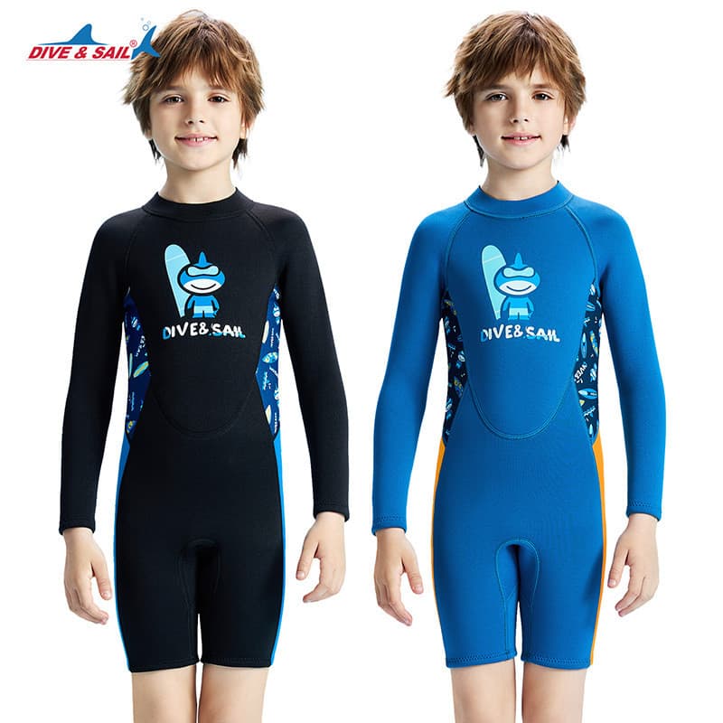 Fato de mergulho infantil de 2.5 mm, peça única, manga comprida, quente, à prova de frio, roupa de mergulho para meninos