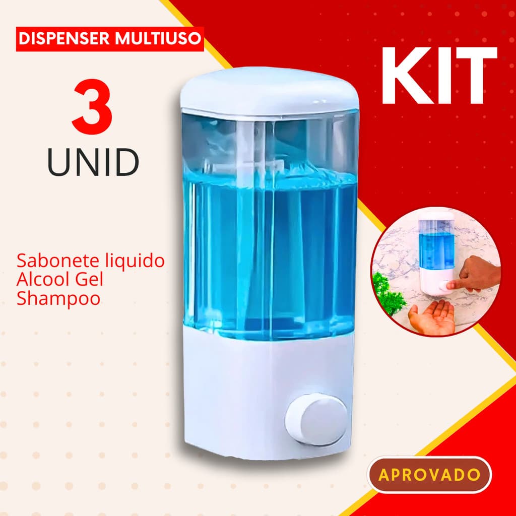 Dispenser de Sabonete Liquido KIt 3, 2 ou 1 Peça de Parede Suporte Detergente Alcool Gel Shampoo