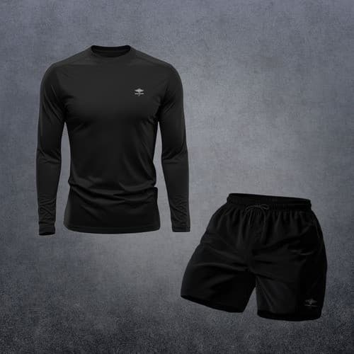 Conjunto Camiseta Masculina Plus Size Dry Fit Manga Longa Proteção Uv Short Academia Praia