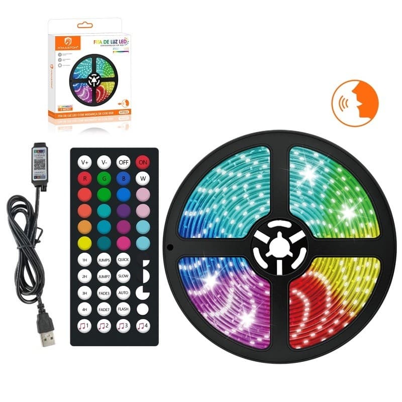 Fita LED 5050 SUPER LED ULTRA RGB 5M 12V 300 LEDS FITA + CONTROLE +Multicolor em+Controle remoto