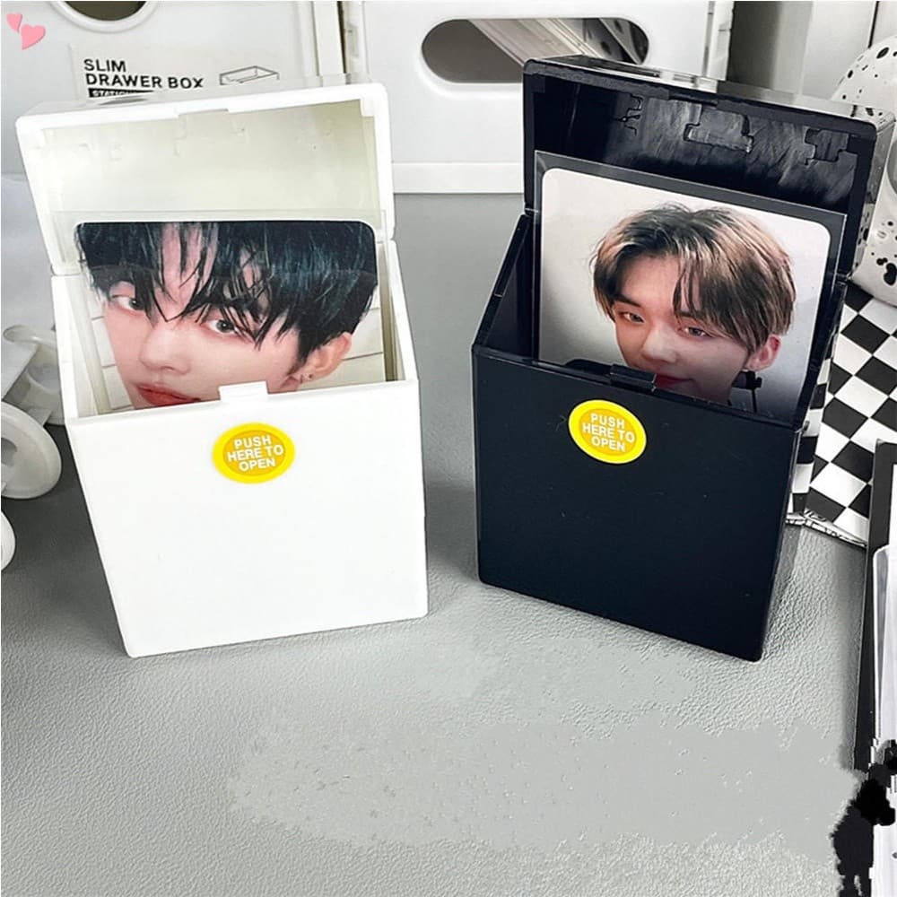 Caixa De Armazenamento De Mesa Flip-top Automática Mini Idol Photocard Holder Álbum De Fotos Organizador Estojo De Image