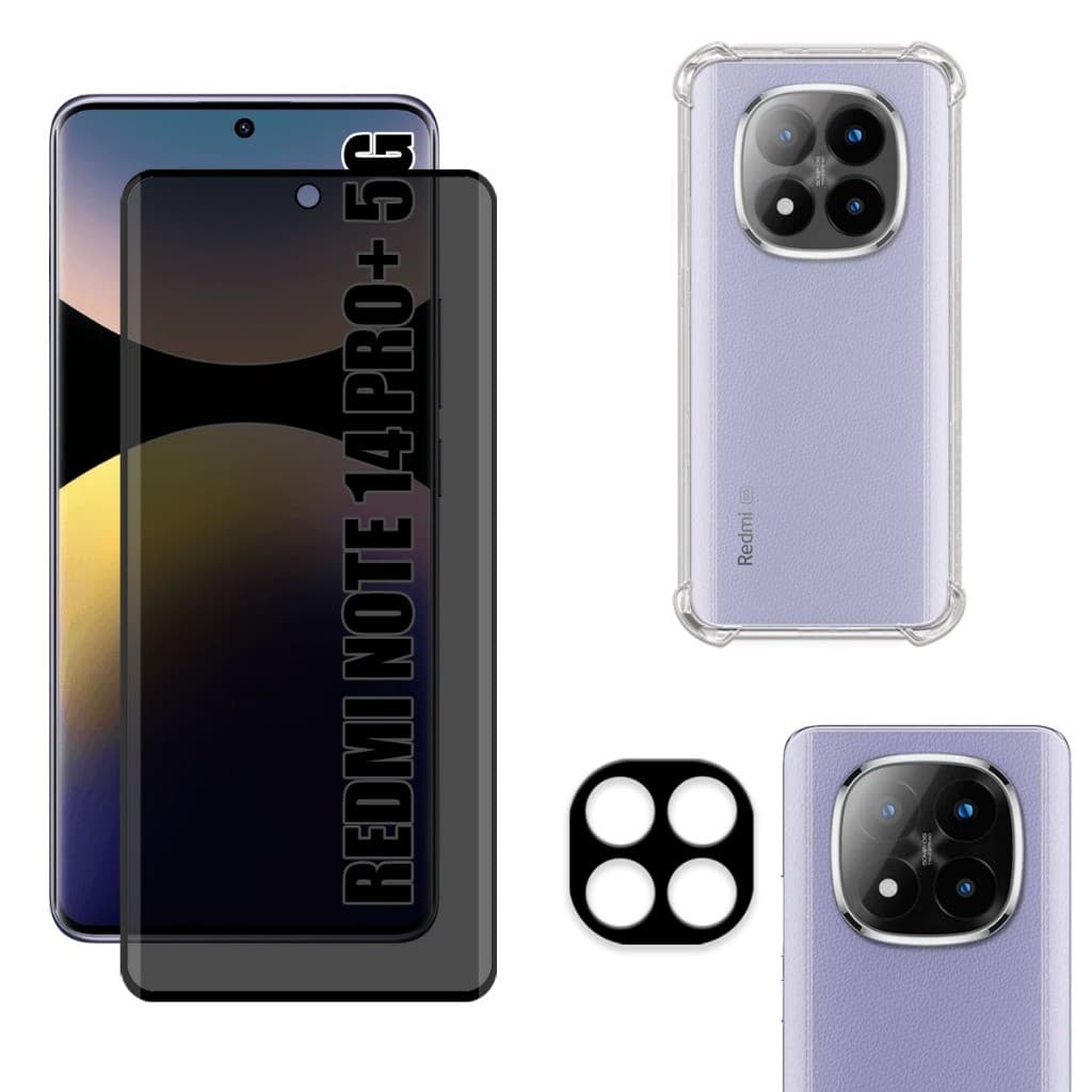 Kit Para Redmi Note 14 Pro Plus 5G | Película de Privacidade Fosca - Capa Anti Shock - Película da Câmera 3D