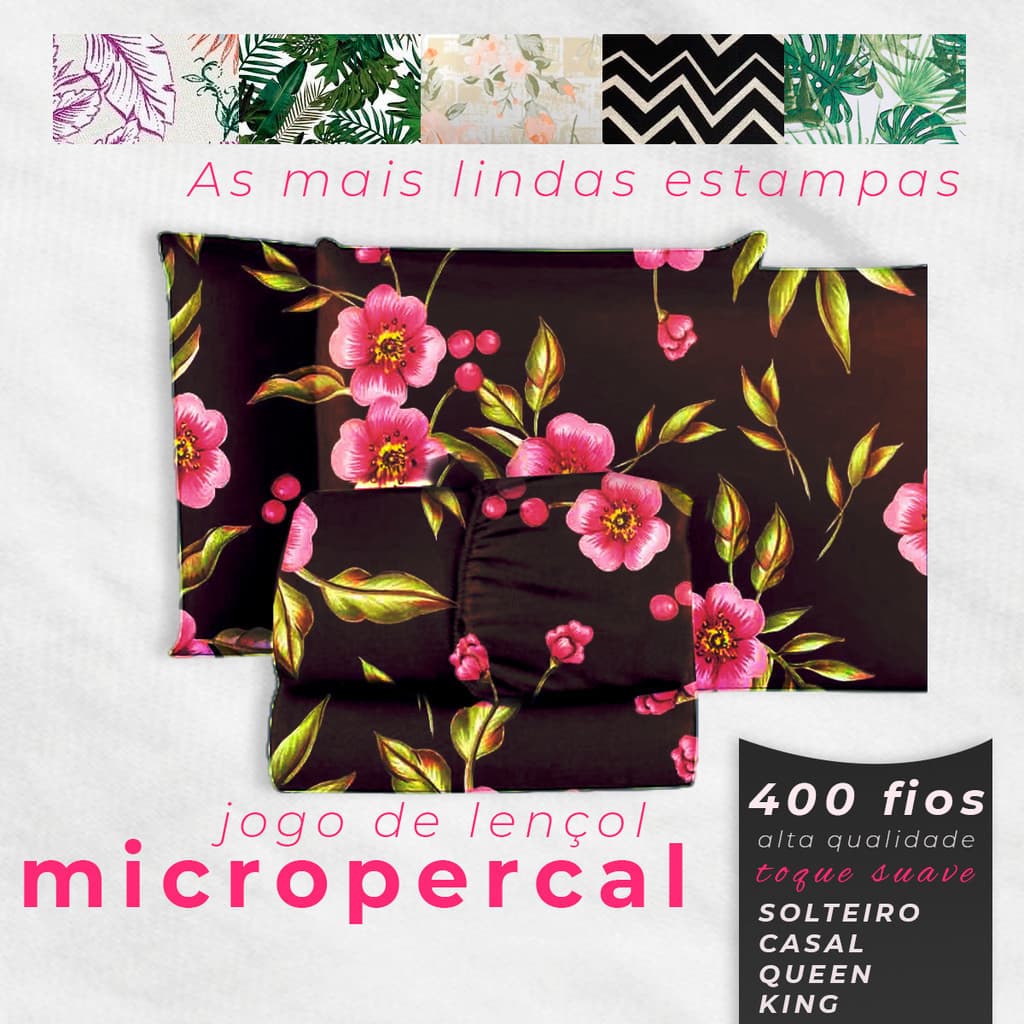 Jogo de Lençol Micropercal Estampado 400 Fios Alta Qualidade - Melhores Estampas