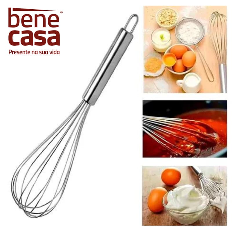 Bate Clara Grande Fuet Profissional Batedor de Ovos e Massa Manual Inox