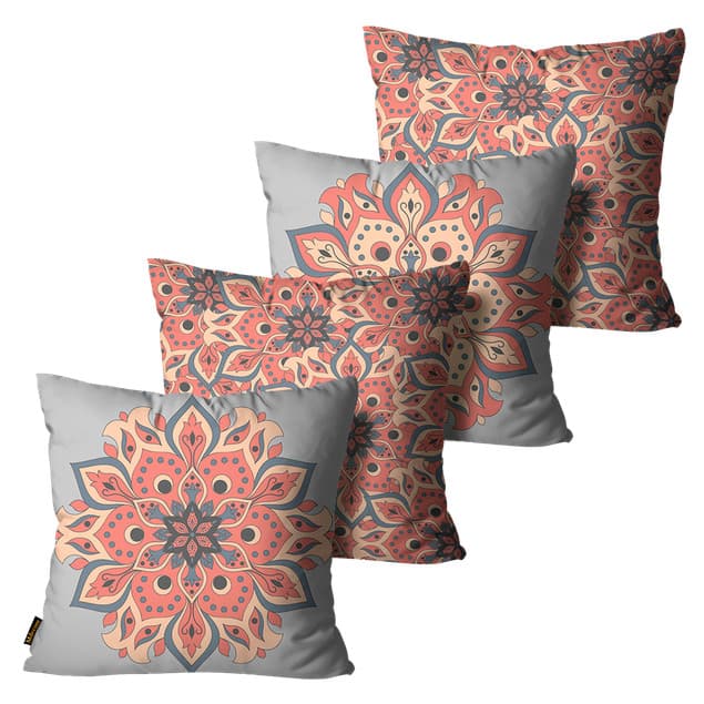 Kit com 4 Capas de Almofadas Mandalas Rose Tan e Sleet45x45