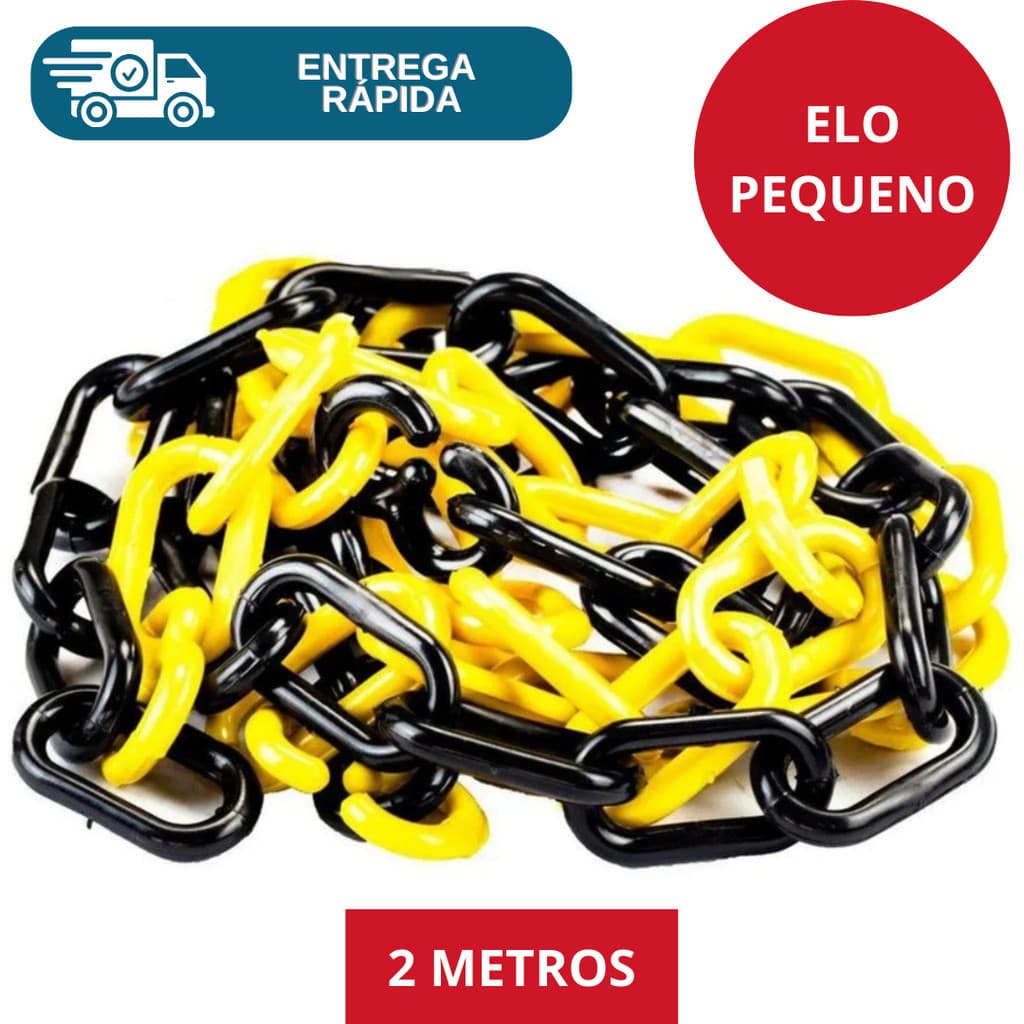 Kit 2 Metros Corrente Plástica Zebrada Amarelo E Preto Elo Pequeno Sinalização Decoração Calha Chuva