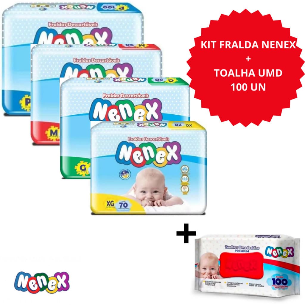 Kit Fralda Nenex Mega Pacotão + Toalha Umedecida Premium 100un
