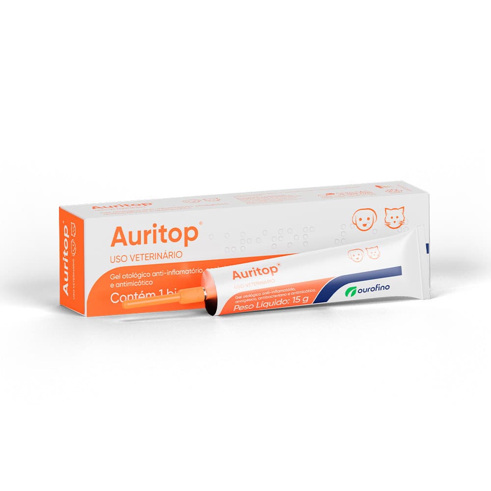 OuroFino Auritop Gel Otologico para Tratamento de Otite Caes e Gatos 15g