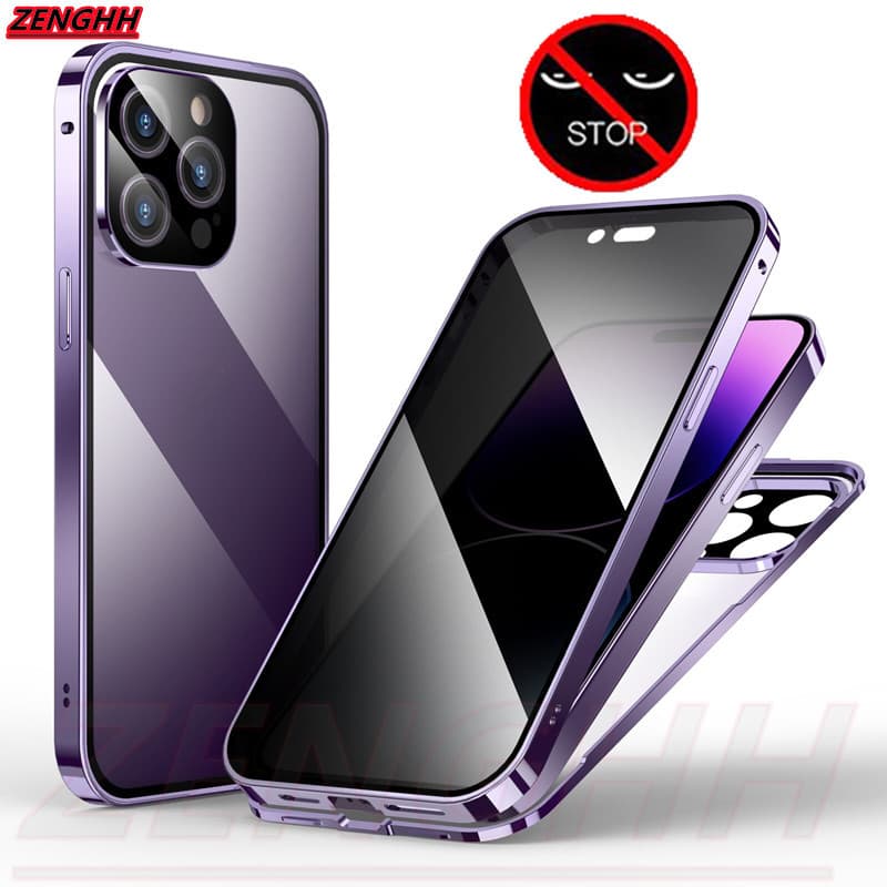 Capa De Adsorção Magnética De Privacidade Anti-Peep De Vidro Duplo Para iPhone 17 16 15 14 13 12 Pro Max 15Plus Com Prot