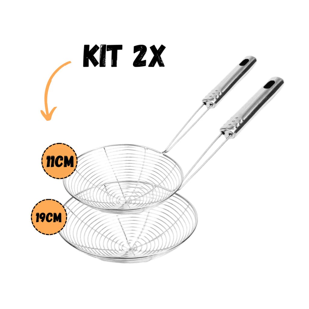 Kit 2 Escumadeira Fritura Inox Batata Pastel Resistente 11/19cm