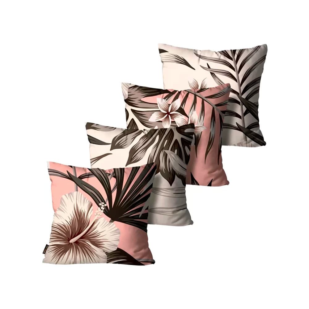 Kit com 4 Capas para Almofadas Flor Rosa Mdecore 45x45