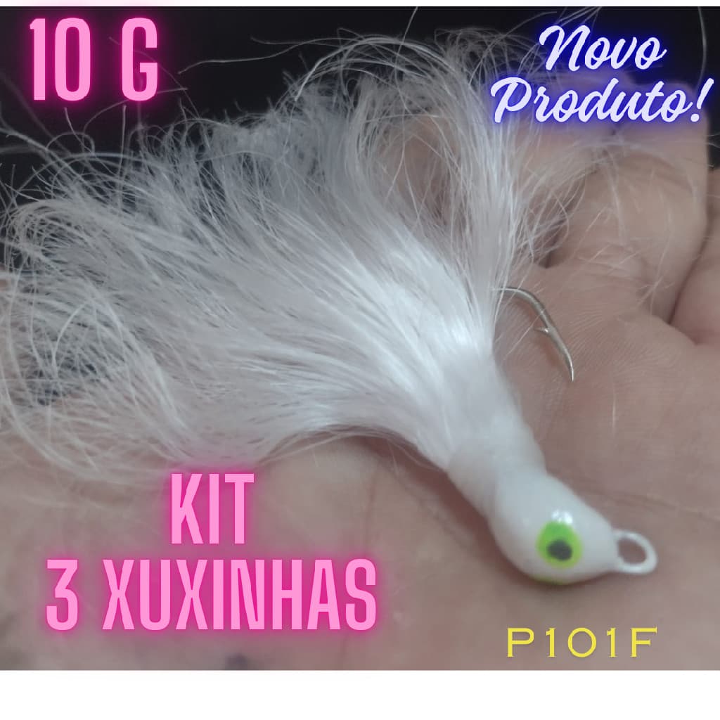 KIT 3 unid. Isca Artificial Xuxinha Jig pena para Pesca 10 gr cerdas finas p/ tucunaré robalo dourado P101F