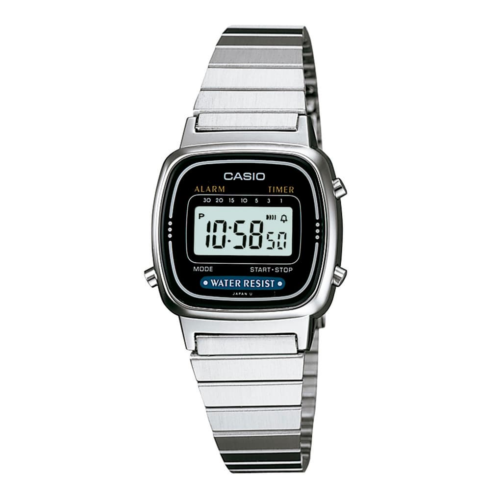 Relógio Digital Unissex Prata Casio Digital Vintage Mini LA670WA-1DF Relógio de Pulso Feminino Masculino