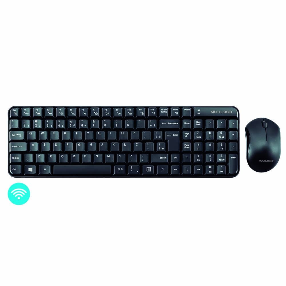 Teclado e Mouse Sem Fio 2.4Ghz Multimídia 1000dpi Preto USB TC183OUT - [Remanufaturado com garantia]