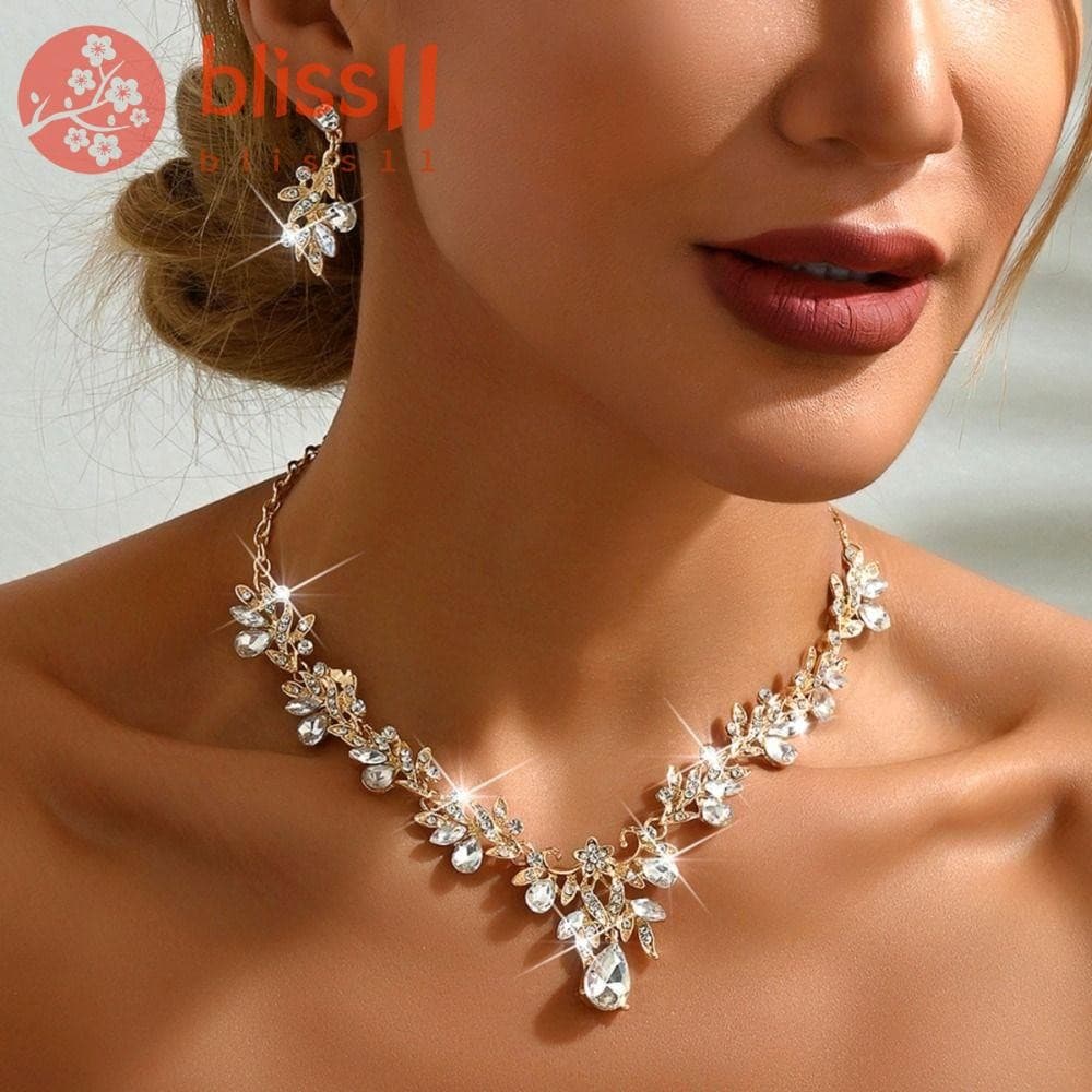 Conjunto De Joias De Strass BLISS11 , Brincos De Luxo De Cristal , Colar Brilhante Dourado Requintado De Noiva Feminino