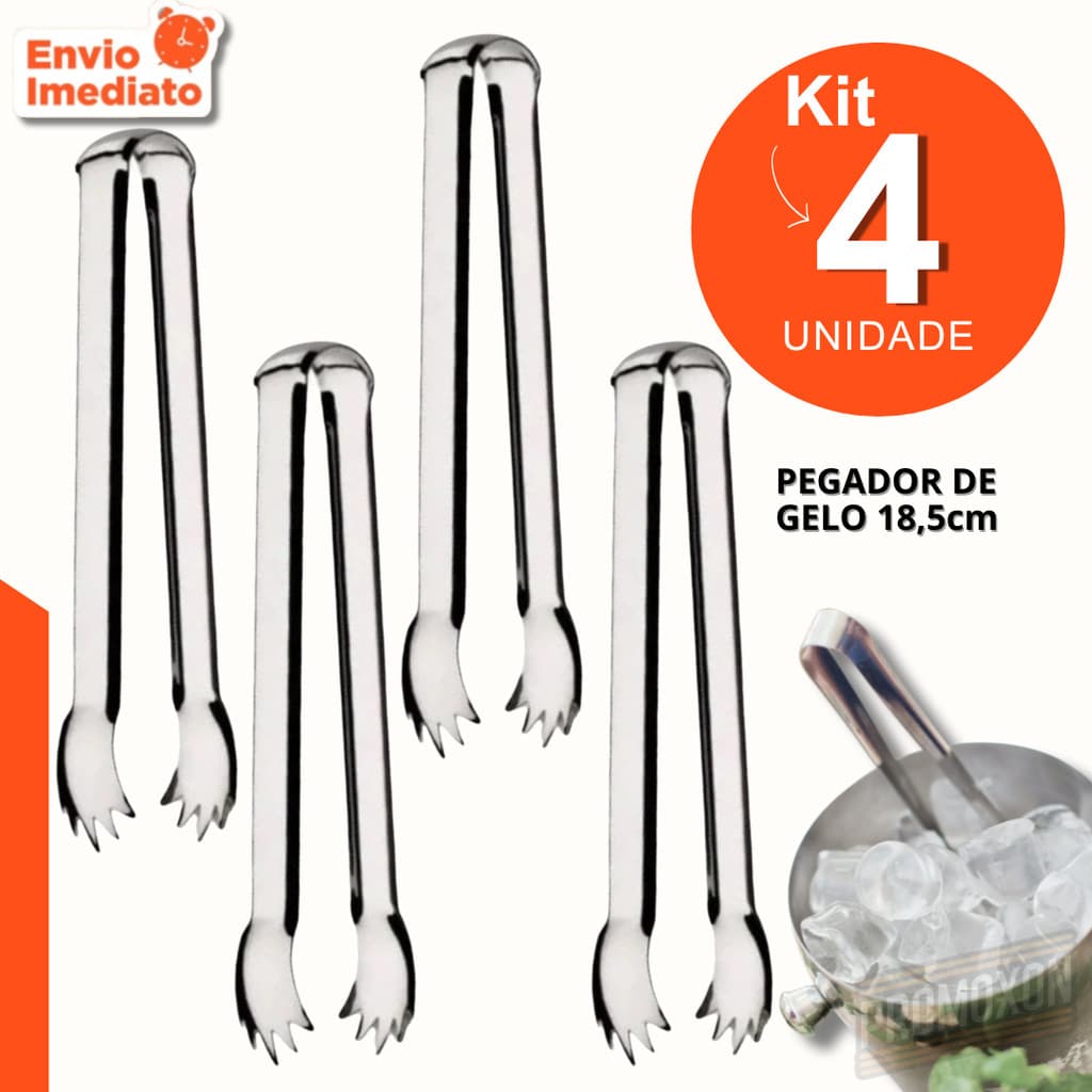 Pegador Multiuso de Aço Inox 18,5cm Gelo, Carnes, Frios, Churrasco Cozinha Versátil