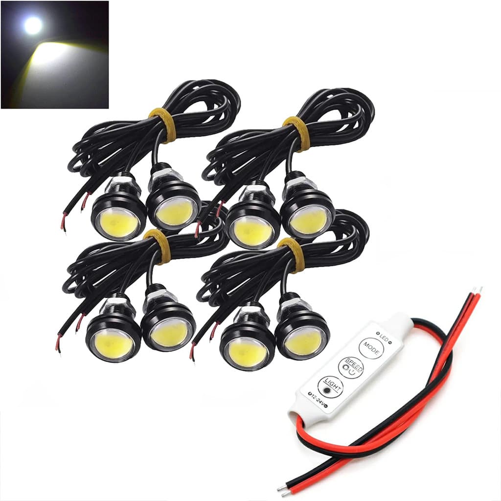 Led Olho De Aguia Gato 18mm Kit 8 Pçs + 1 Central Strobo 12v
