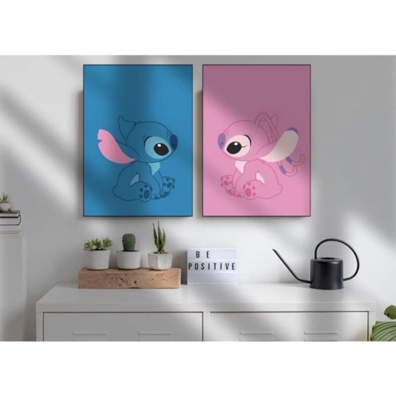 Quadros Decorativos 2 Peças Stitch e Angel Para Casal/ Quarto