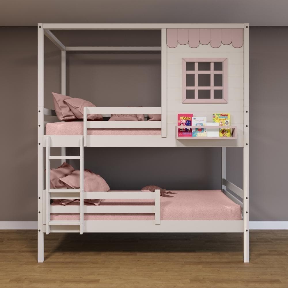 Beliche Casinha Grade Removível Madeira Branco-Rosa