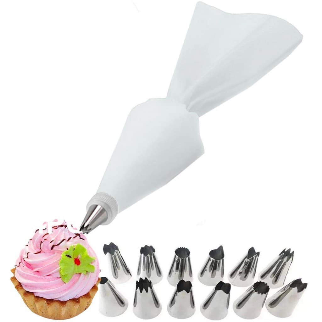 Kit Bico de Confeitaria Confeiteiro Grande Saco Reutilizável 12 Bico de Confeitar