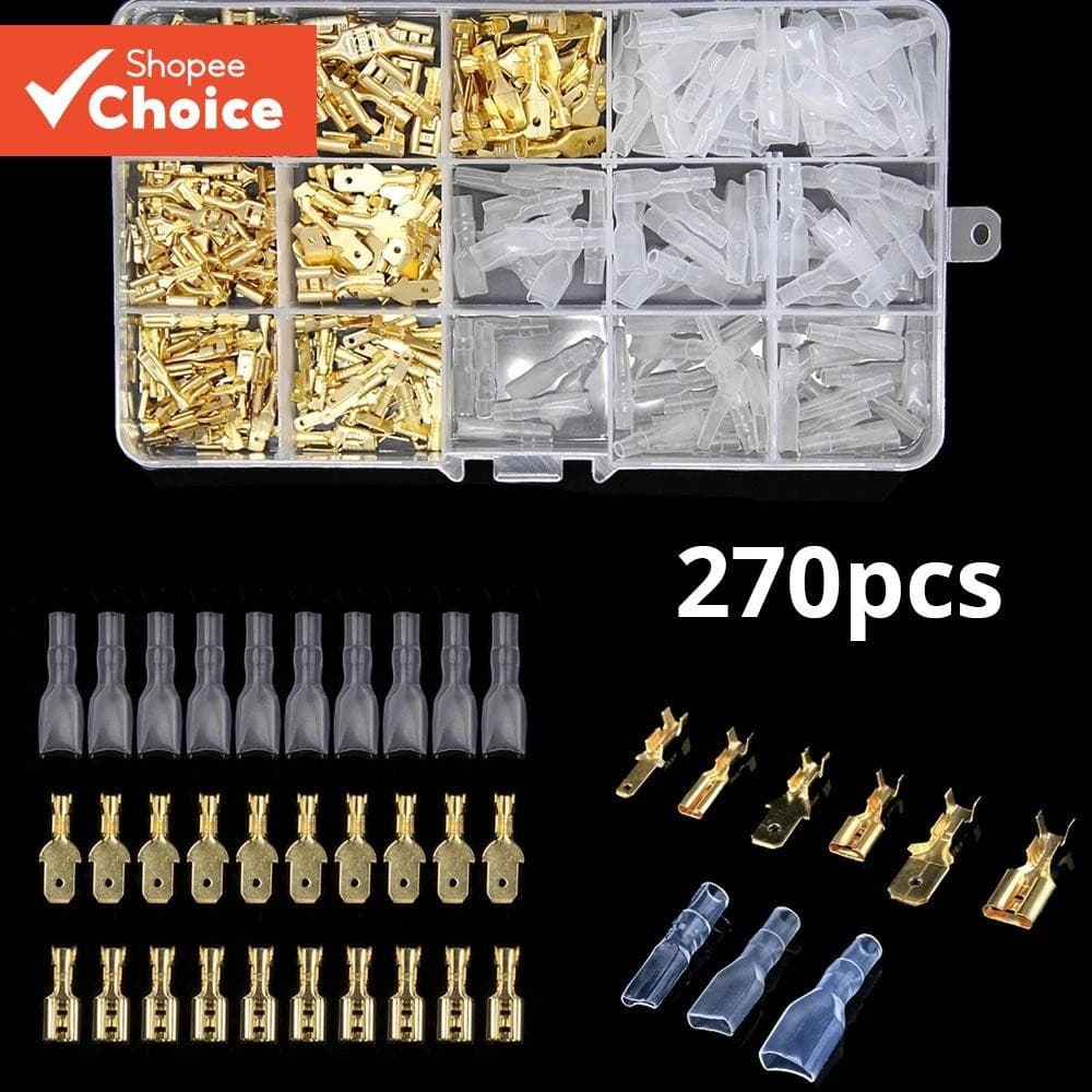 Um Conjunto De 270 Peças Kit De Conector De Fio Fêmea Macho Isolado , Terminais De Pá De Crimpagem De 2.8/4.8/6.3mm Para