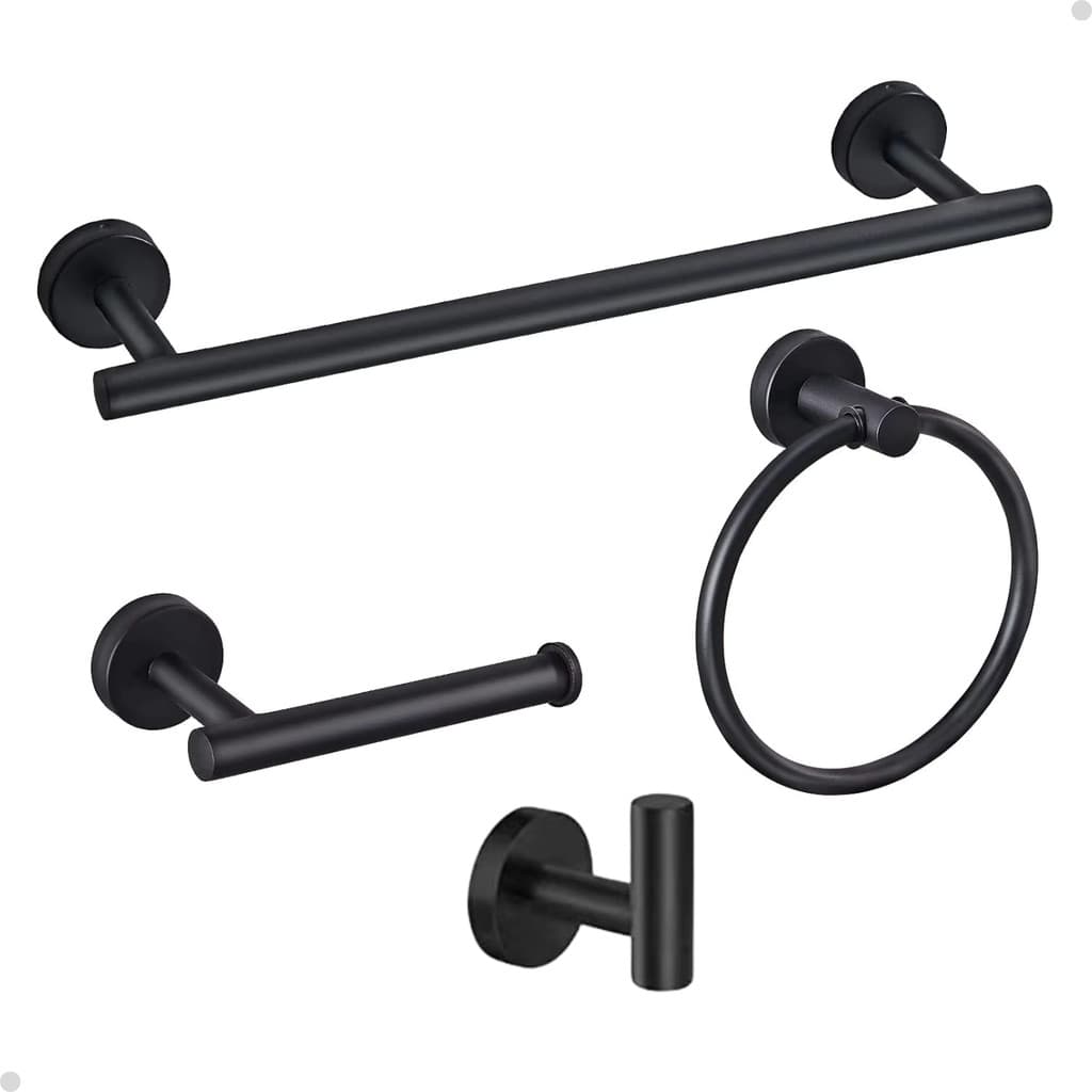 KIT ACESSORIOS PARA BANHEIRO REDONDO INOX PRETO FOSCO BLACK 4 PEÇAS