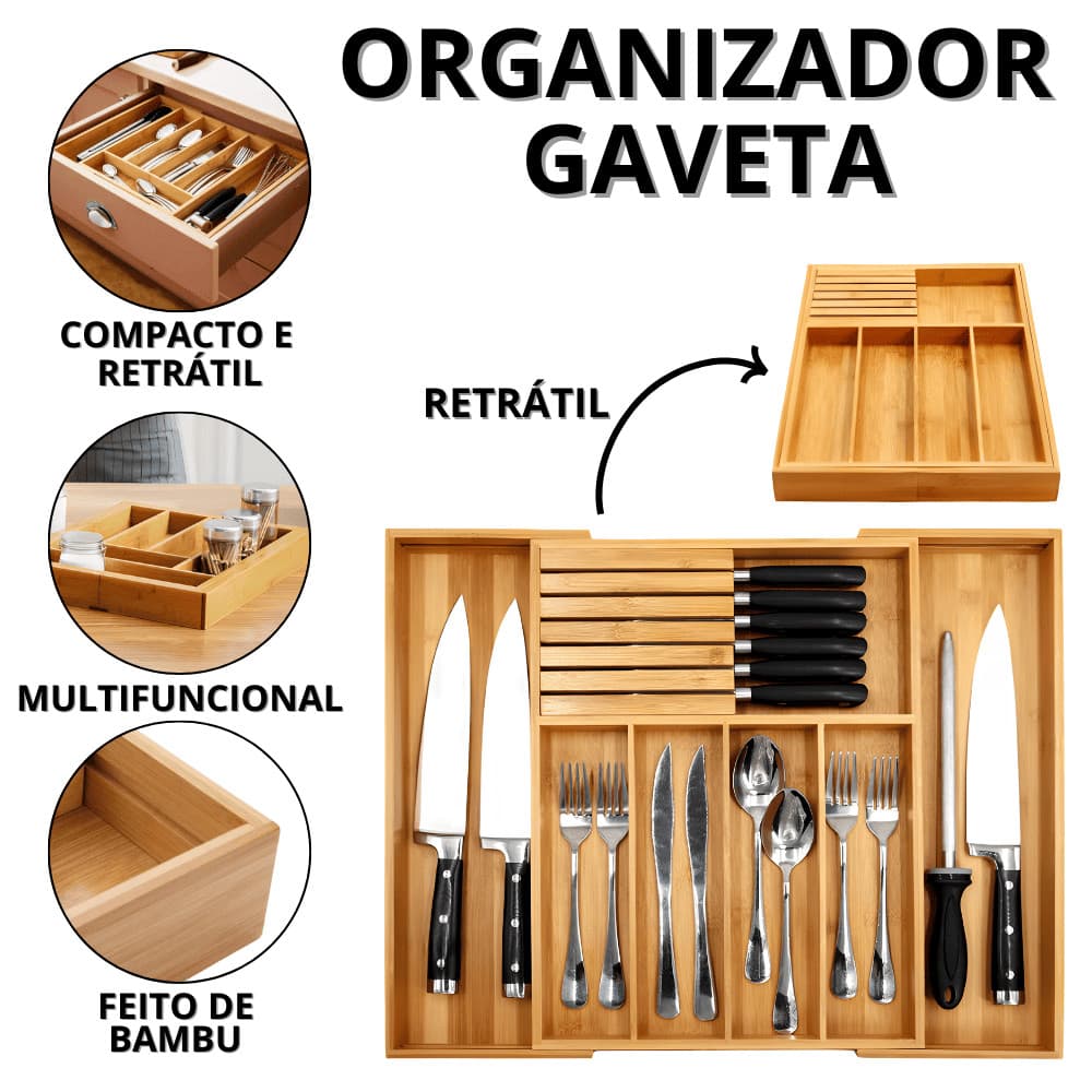 Organizador De Gaveta Talheres Porta Talher Bambu Organizadores De Cozinha Extensível Talheres Casa