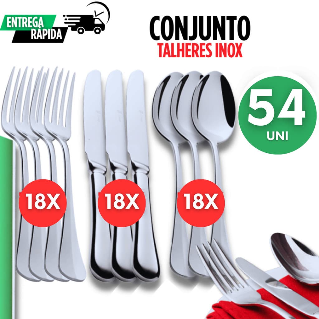 Talheres Garfo, Faca e Colher 54 unidades Reforçadas para Cozinha, Restaurante e Uso Diário