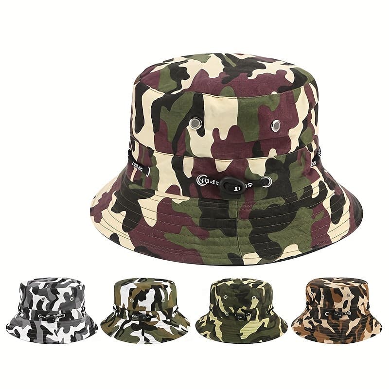 Chapéu De Fivela de Proteção Solar bucket hat com regulador liso ou camuflado