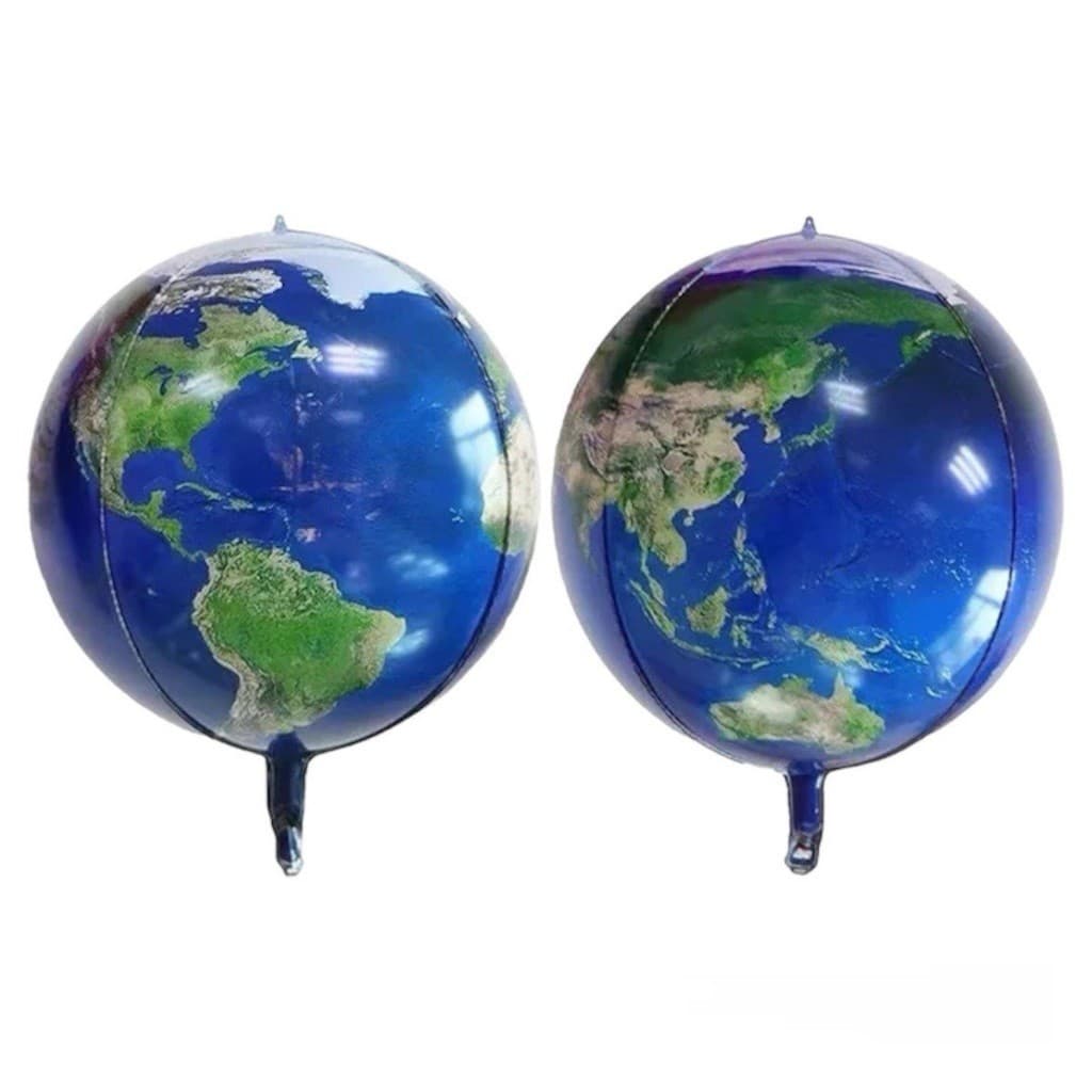 Kit Balão Metalizado Planeta Terra Globo 4D 22 Polegadas 55cm Festa Decoração