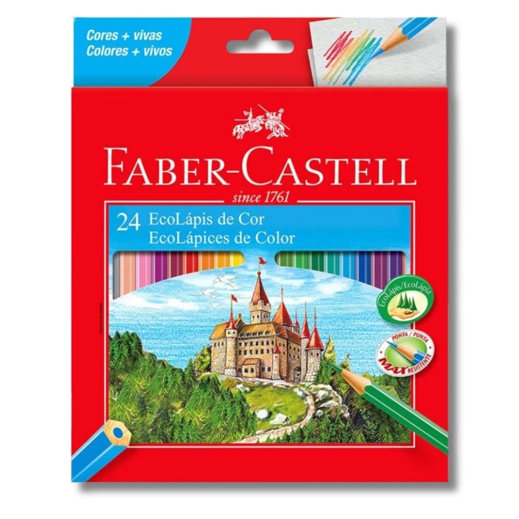 CAIXA DE LAPIS DE COLORIR COM 24 CORES LVM ECOLAPIS CORPO SEXTAVADO ESCOLAR ARTÍSTICO FABER- CASTELL