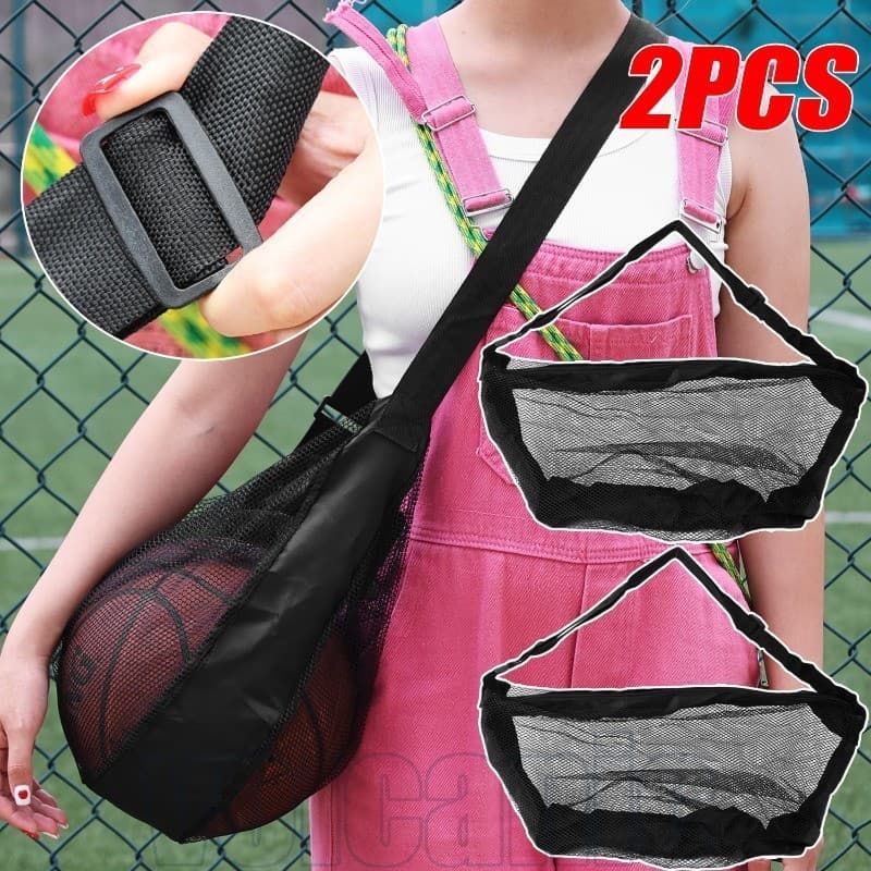 1-2 Pcs Bolsa De Rede De Basquete Ajustável-Com Alça De Ombro Única Crossbody-Armazenamento De Futebol De Vôlei De Fitne