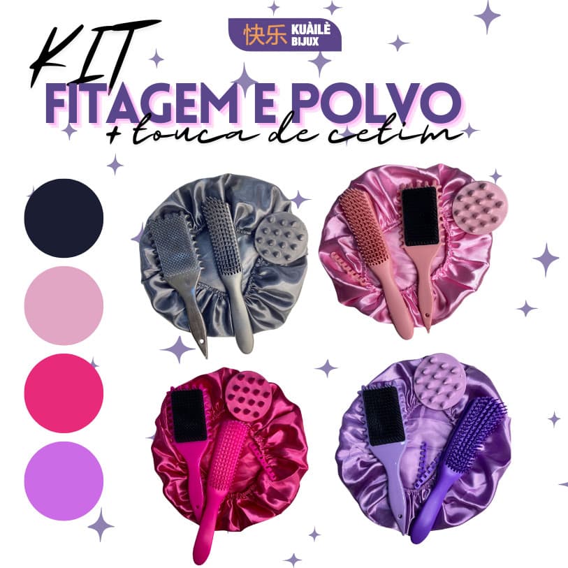 Combo Cachos Perfeitos com Escova Onda, Polvo, Massageador Capilar e Touca de Cetim