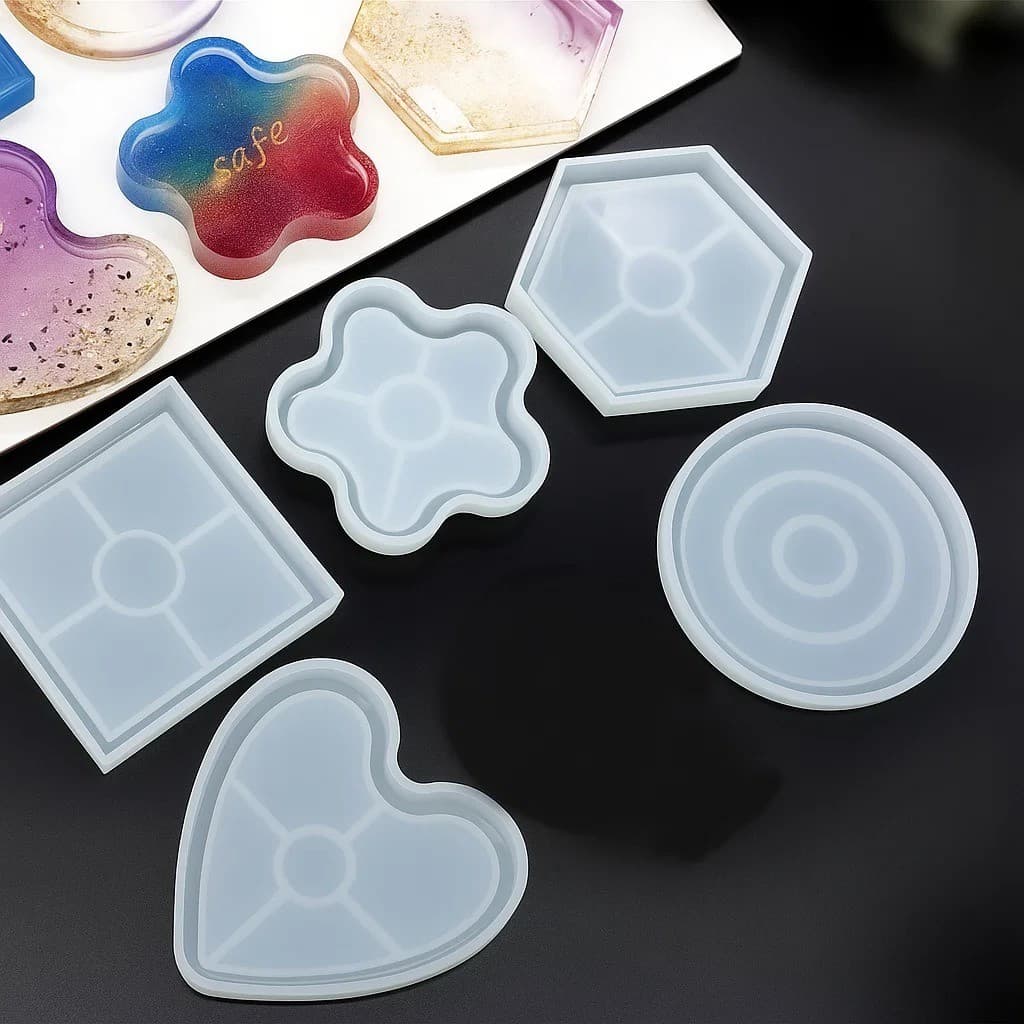 Molde De Silicone Para Bandeja Porta-Copos De Coração Flor Prato Para Resina Epóxi Cimento Gesso DIY